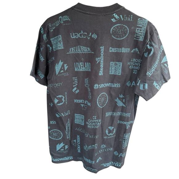 Vtg 90s T Shirt Anvil Colorado AOP L Ski Resorts Single Stitch All Over Print - Picture 5 of 8